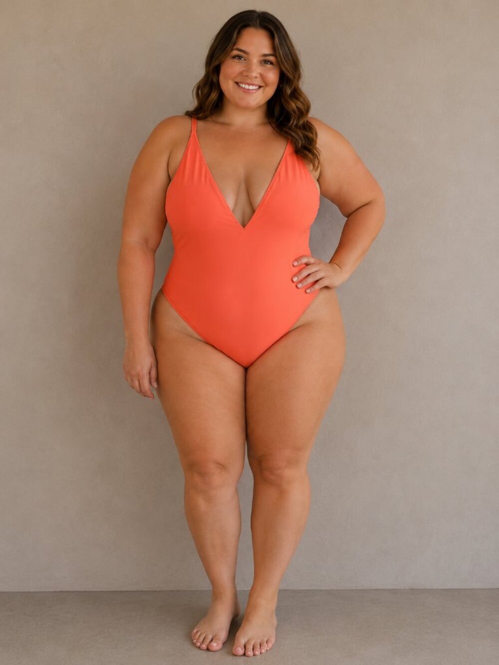 TA3 Plungey Shapewear One-Piece Swimsuit In Neon Orange Size 2X